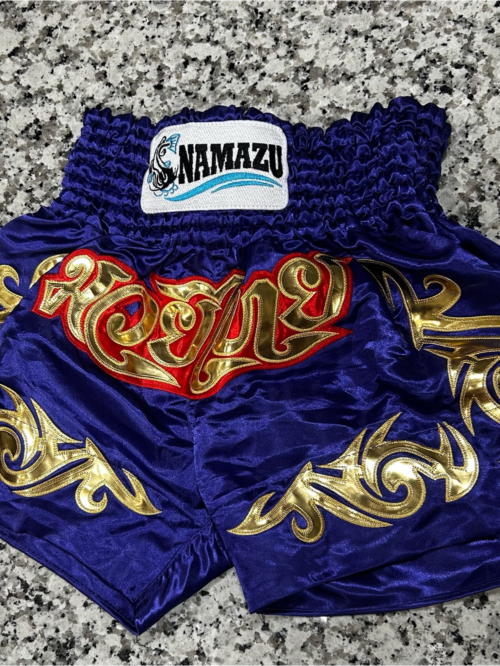 Women Royal Blue Muay Thai Shorts with Gold Trim